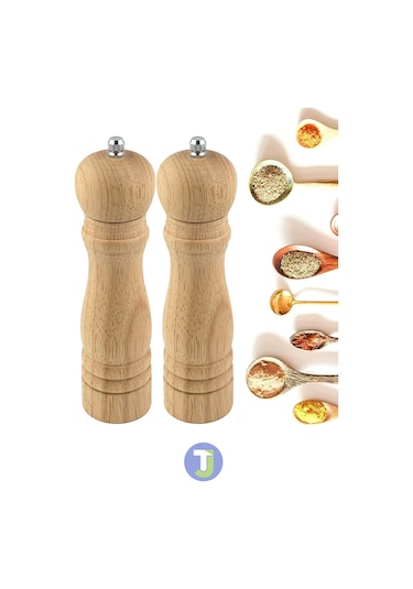 Technojet 2 Adet Doğal Ahşap Karabiber Tuz Kahve Baharat Öğütücü Ahşap Değirmen Tuzluk Biberlik