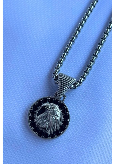 Kartal El İşçiliği Paslanmaz Çelik Zincir Erkek Kolye Gümüş