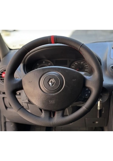 Clio 3 Araca Özel Direksiyon Kılıfı Nokta Karbon Kırmızı Yüzük Siyah