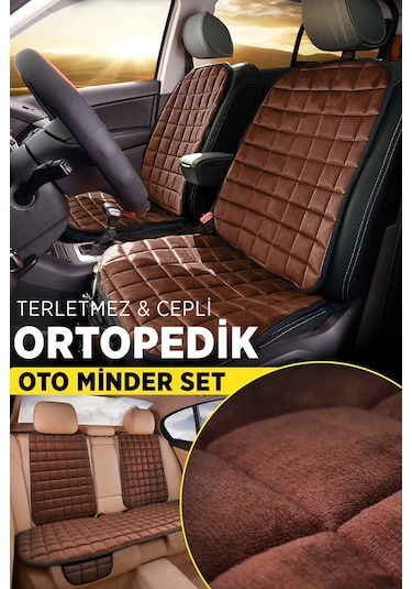 Premium Cepli Ortopedik Oto Koltuk Kılıf Seti - Ön Ve Arka Koltuk Tam Set - Kahve