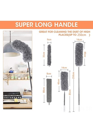 Neevoyu 2.5m Uzayabilir Çelik Çubuklu Temizlik Seti - Mikrofiber + Chenille + Teker Temizleyici, Yüksek Bölgeler Ve Araçlar İçin Yıkama Yapılabilir