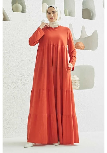 6400-ancelina Büzgülü Elbise Kiremit