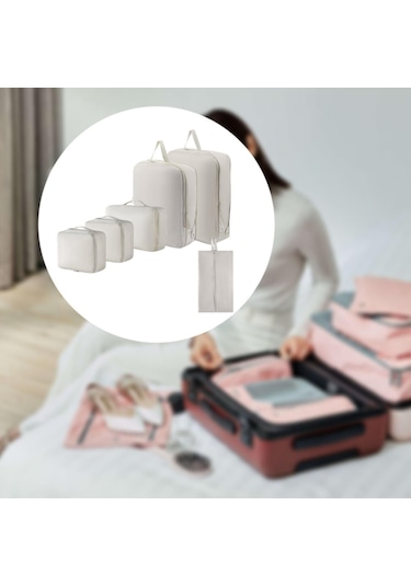 Suntek 6 Parça Seyahat Saklama Çantası Seti Plaj Yürüyüş Bej