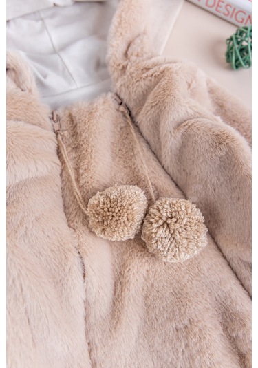 Kışlık Peluş Welsoft Penye Astarlı Pamuklu Kız Erkek Bebek Tulum Bej