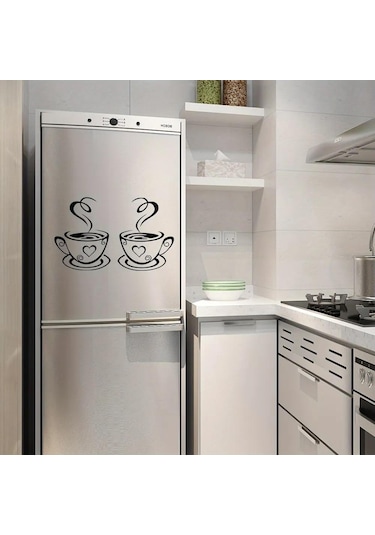 Geekyou "kahve Fincanı Desenli Otomatik Yapışkan Duvar Sticker - Suya Ve Isıya Dayanıklı, Odoruz, Canlı Dekor İçin" Siyah