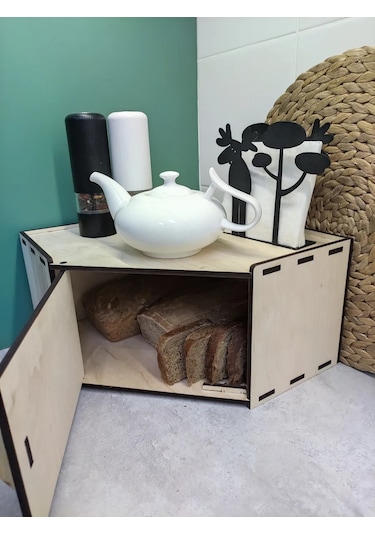 Woodiks Köşe Ekmek Kutusu Ahşap Kapaklı 328083650 Bej Açık
