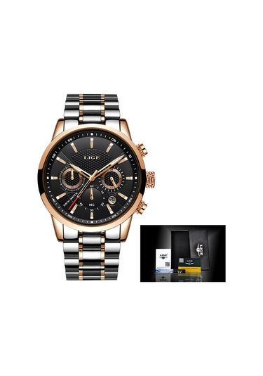 Dış Ticaret Lıge Erkek Spor Kuvars Saat Su Geçirmez Çelik Kemer Çift Gözlü Çok Fonksiyonlu Saat İş Saati Çelik Şerit Altın Siyah Diğer