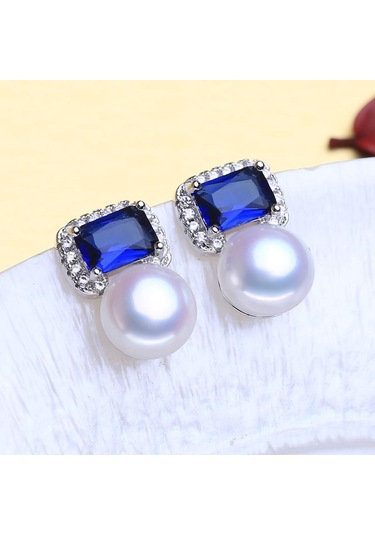 Siyah Lsooyh Doğal Tatlı Su Inci Kolye Kübik Zirkonya Mavi Kristal Çiçek Küpe Yüzük Kadınlar Için Inci Takı Setleri Siyah