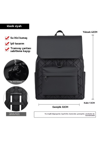 Şık Dokulu Eşkenar Dörtgen Sırt Çantası-siyah Siyah