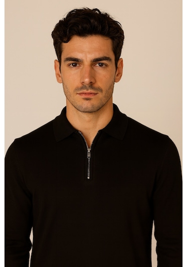 Erkek Triko Polo Yaka Siyah 3773 Siyah