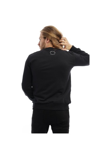 Erkek Polo State Baskılı Bisiklet Yaka Sweat Siyah