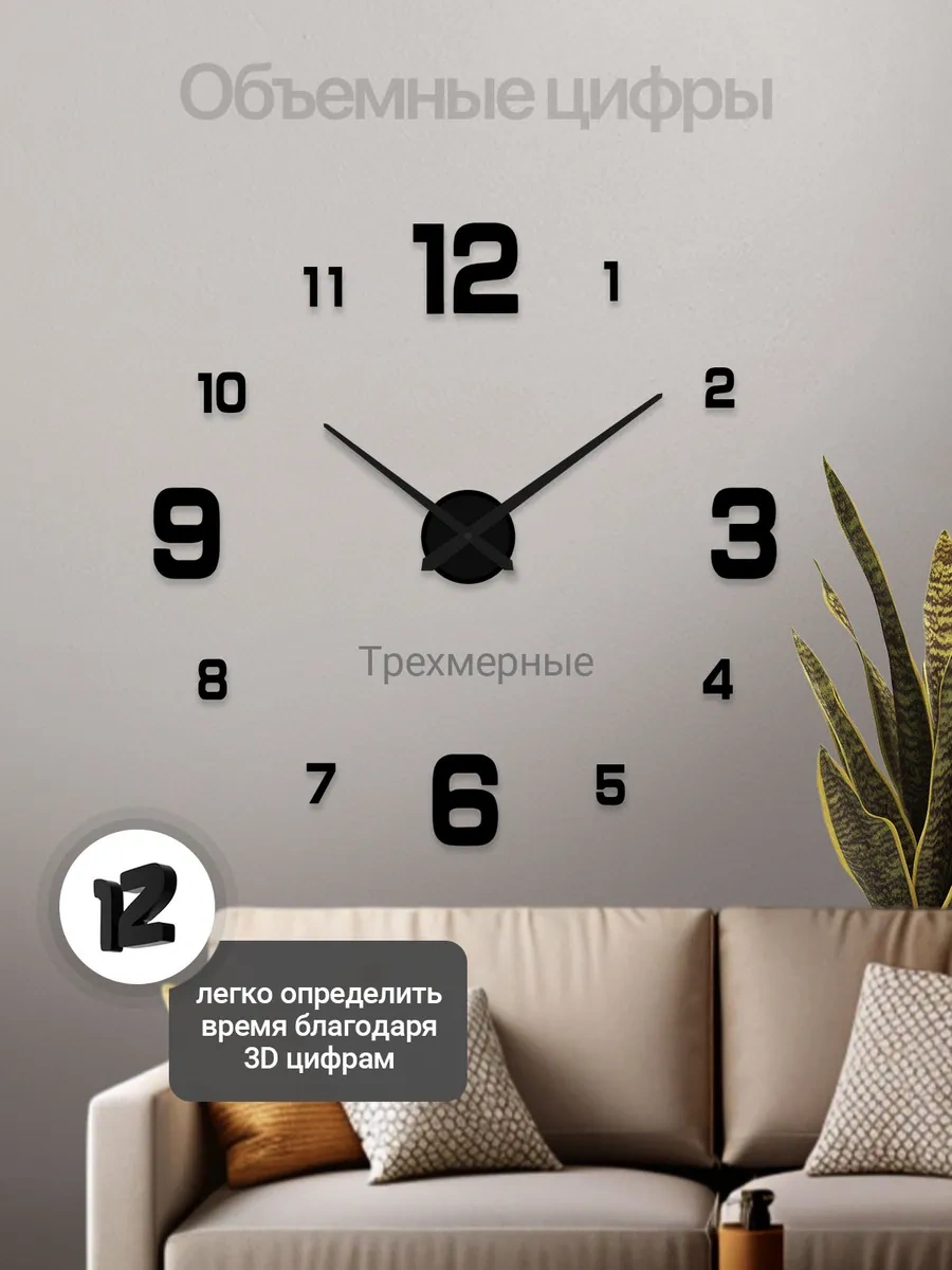 Artclock Duvara Monte Edilebilen Büyük Rakamlı Dekoratif 3d Duvar Saatleri. 200135859 Siyah