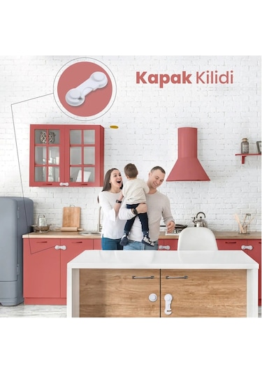 4 Adet Dolap Kapak Çekmece Kilidi Çocuk Bebek Güvenliği Emniyeti Çok Renkli