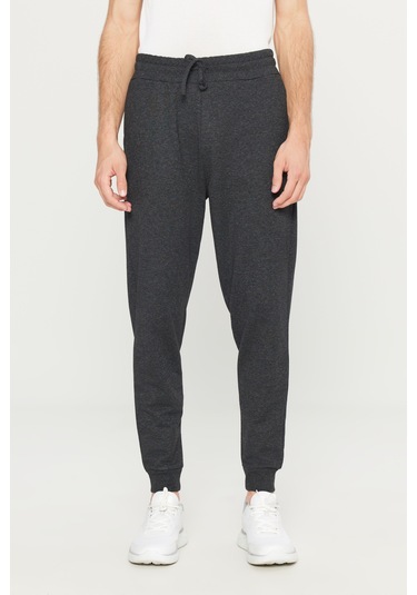 Erkek Antrasıt Melanj Standart Fit 2 İplik Cepli Rahat Recycle Pamuklu Jogger Eşofman Altı Antrasit Melanj