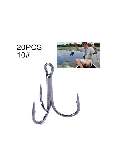 Hengjia 20 Adet Klasik Siyah Yüksek Karbonlu Çelik Balıkçılık Üç Çeneli Tiz Kanca