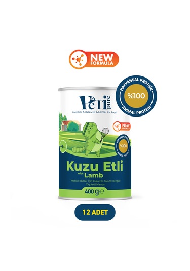 Kuzu Etli Yaş Konserve Yetişkin Kedi Maması, Jöle İçinde Parça Etli, 400 Gr X 12 Adet