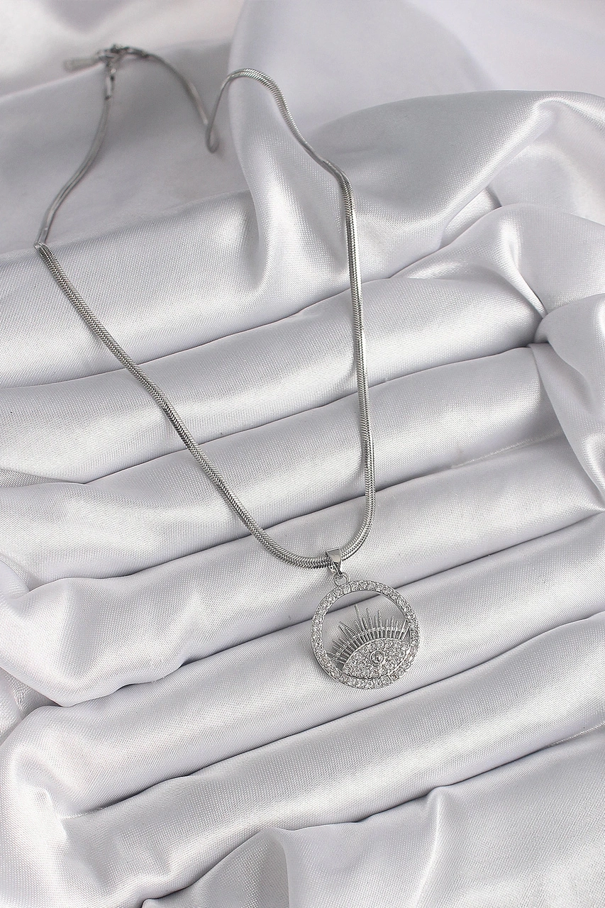 Dodes Dodes 316l Çelik Gümüş Renk İtalyan Zincir Zirkon Taşlı Göz Model Kadın Kolye Tg27bko9598 Çok renkli