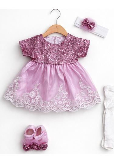 For My Baby Kız Bebek Şık Dantelli Mevlüt / Özel Gün Elbisesi Pembe
