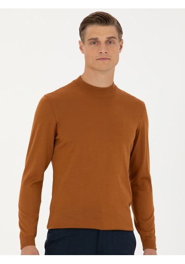 Cacharel Tarçın Slim Fit Çeyrek Balıkçı Yaka Triko Kazak Turuncu