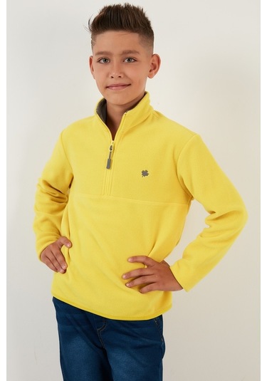 Lela Yumuşak Dokulu Fermuarlı Dik Yaka Şardonlu Kışlık Unisex Çocuk Polar 5905002 Sarı