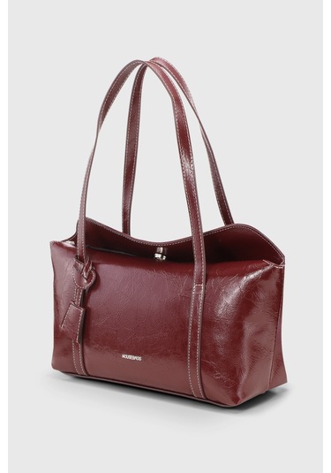 Rugan Bordo Kapaklı Bowling Omuz Çantası 270 Rugan Bordo