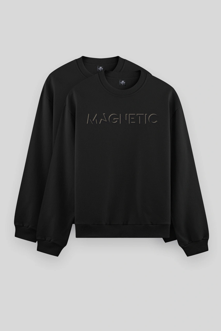 Rahat Form O Yaka 2li Paket Siyah Erkek Sweatshirt - 88020 Siyah