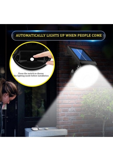 Moly 32 Led Güneş Enerjili Duvar Lambası, Ip65 Su Geçirmez, 3 Aydınlatma Modu, İnsan Algılama, Bahçe/ev Kullanım İçin Siyah Siyah