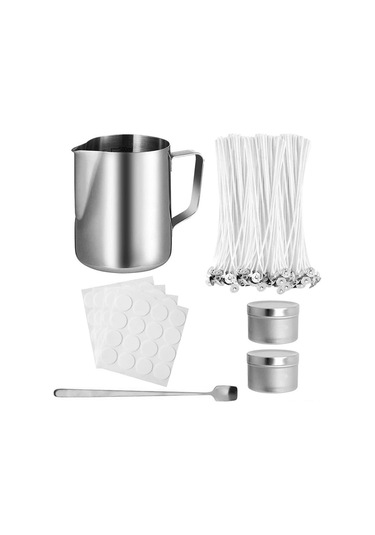 Konesam Stahl Çalıp Mum Yapım Seti 7 Parça - 600ml Kavanoz, Telli, Tutucular Ve Araçlar İle Ev/ofis Dıy Aromalı Mumlar