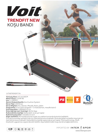 Voit Trendfit Geniş Yürüyüş Alanı ve Darbe Emici Zeminli Katlanabilir Koşu Bandı - Siyah