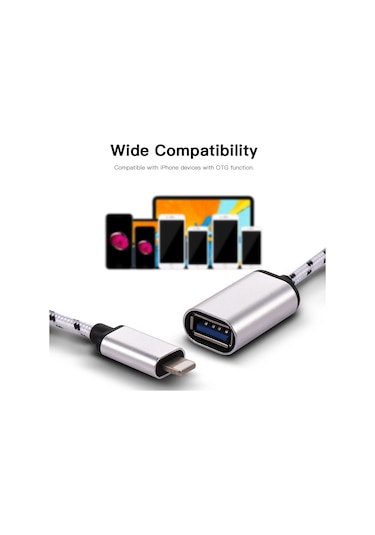 Maiyame Otg Fişi Usb2.0 Adaptörü Veri İletim Hattı İos16 Altı İçin Uygundur Gümüş