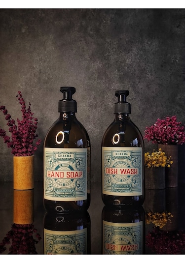 Khakma 500 Ml Amber Renkli 2'li Vintage Cam Sabunluk Seti