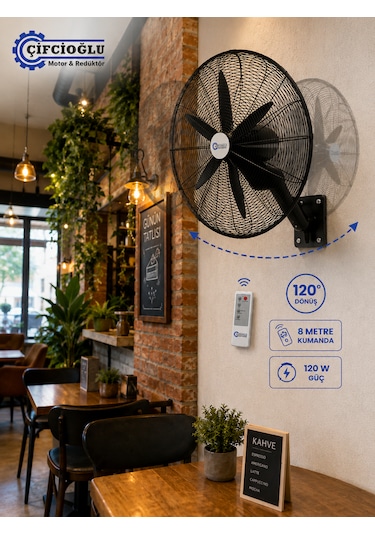 Çifçioğlu Siyah Duvar Vantilatörü 20 İnç 50 Cm Uzaktan Kumandalı 120 Watt