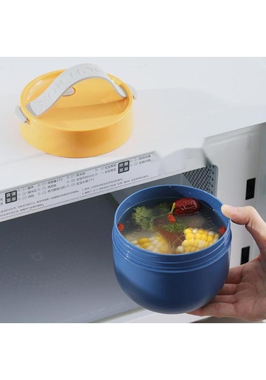 Mavi Taşınabilir Paslanmaz Çelik Çorba Bardağı Öğle Yemeği Kutusu Gıda Kapları Şekli Vakum Şişeleri Paslanmaz Çelik