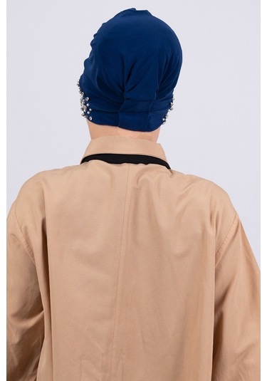 Lacivert Pratik Hazır Geçmeli Tesettür Bone Sandy Kumaş Taşlı 145 Lacivert