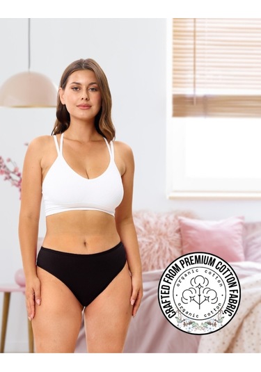 Alya Underwear Kadın Bato Tanga Pamuklu Külot, Büyük Beden String, 5'li Paket- 2 Siyah, 1 Beyaz, 2 Ten Multicolor-p24