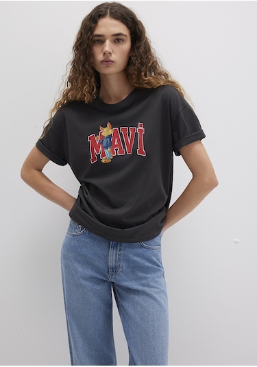 Mavi - Kedi Logo Baskılı Antrasit Tişört 1613285-70087 Antrasit