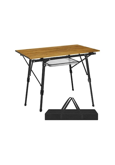 Funky Chaırs Elite Alüminyum Teleskopik Ayaklı Kamp Piknik Masası - Ahşap Desen Ahşap - Siyah