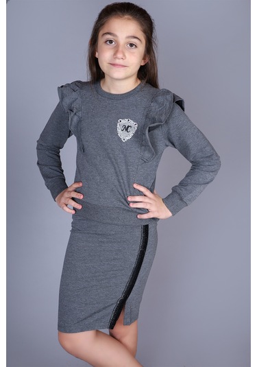 Toontoy Kız Çocuk Nc Nakışlı Etekli Takım Antrasit Melanj