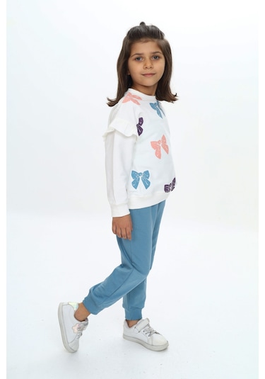 Toontoy Kız Çocuk Fiyonk Baskılı Eşofman Takım Koyu Mavi
