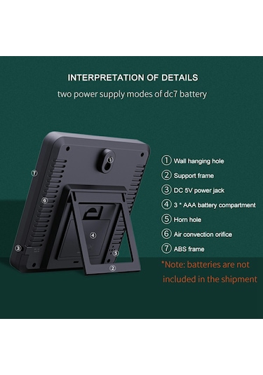 Ts-6211 Çok İşlevli Dijital Higrometre Termometre Büyük Ekran Sıcaklık Nem Monitörü Elektronik Saat - Siyah Siyah