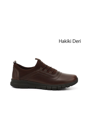 Gönderi R Kahverengi Lastik Bağcıklı Hakiki Deri Comfort Sneaker Kahverengi