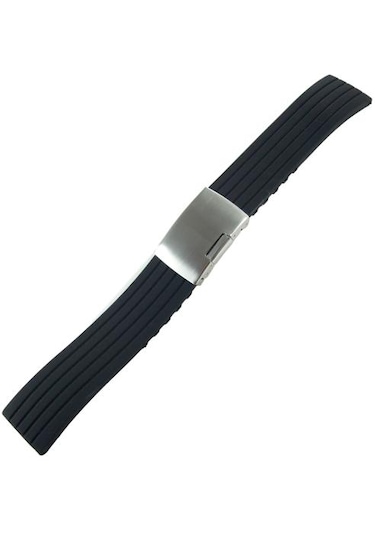 Siyah Klipsli Kauçuk Silikon Saat Kordonu 20mm Akıllı Pimli Ka...