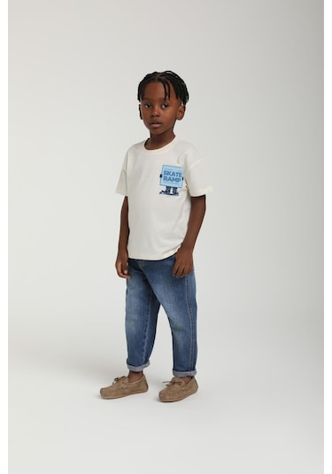Escabel Erkek Bebek Sırt Baskılı Tshirt KREM