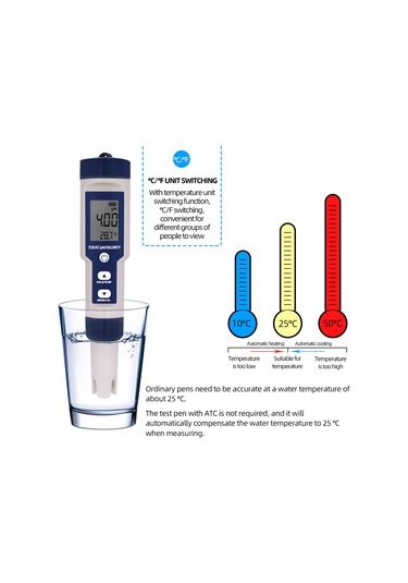 Kosona Su Kalitesi Analizi Cihazı: Ph, Tds, Ec, Tuzluluk Ve Sıcaklık Ölçer - Ip67 Su Geçirmez, Geri Aydınlatmalı Ekran