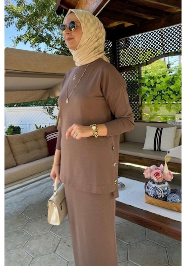 Sezen Triko Takım Sütlü Kahve Çok Renkli