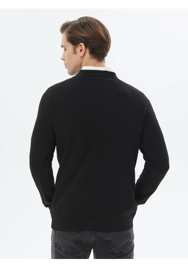 Kip Siyah Bisiklet Yaka Desenli Triko Çok Renkli