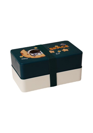 Mavi Sevimli Çift Katlı Yemek Kutusu - Öğrenciler Ve Ofis Kullanımı İçin Taşınması Kolay. Mavi