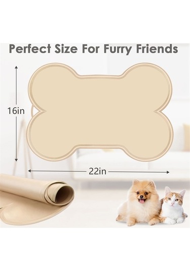 Moly Köpek Kedi Mama Matı 22x16 Bej - Kaymaz Evcil Hayvan Matı Bej