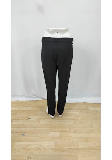 Erkek Belden Düğmeli Cepli Dokuma Pantolon Siyah