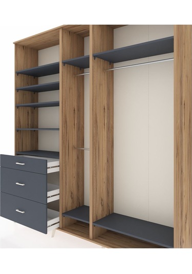 Hyperion Dolap 9 Raflı 3 Çekmeceli 3 Askılı 220x44x243 Çam-antrasit/antrasit Antrasıt/antrasıt